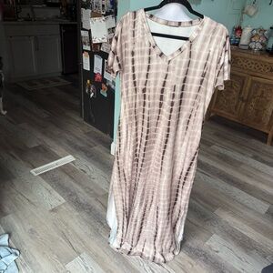 HUSKARY Women's Summer Maxi Dress Side Split Tie Dye Pockets Size Medium